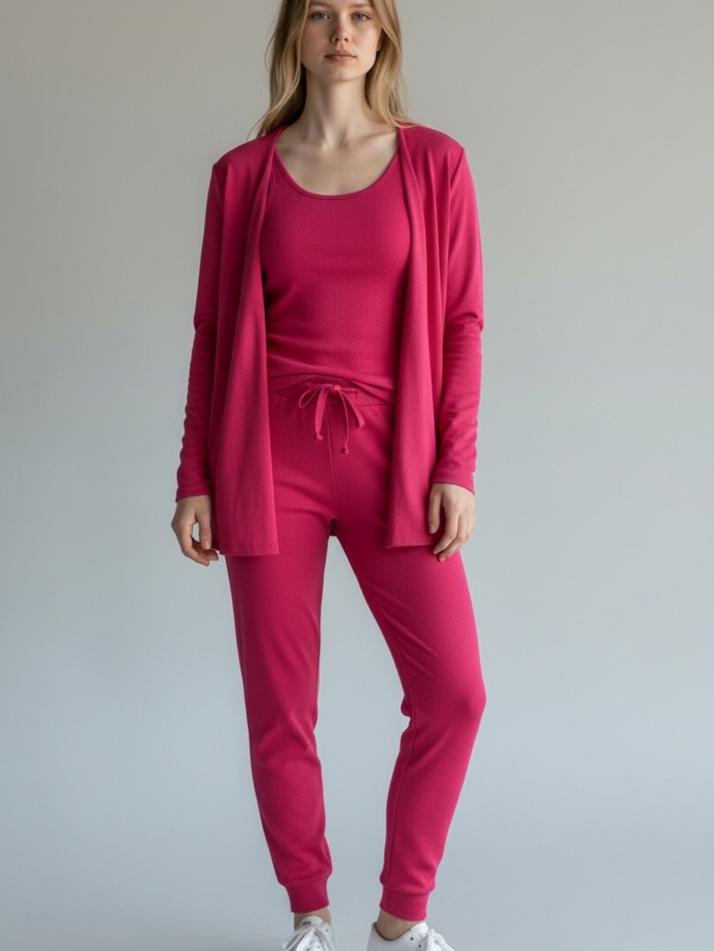 NWOT CHICME hot pink 3-piece lightweight cardigan/tank/jogger set size small new